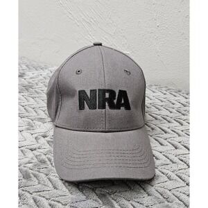 NRA Logo Hat Cap Gray Black Embroidered‎ Gun Adjustable